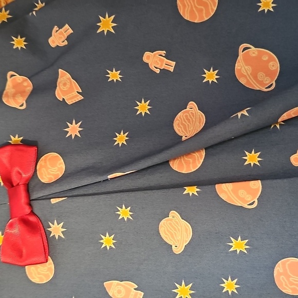 Toddler Girl's Blue Dress w/Bows, Space Theme, Cotton Blend, 1 Yr Old - Picture 7 of 13